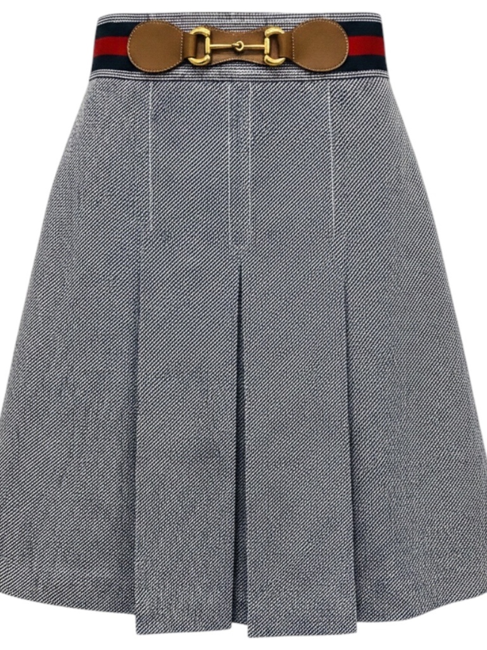GUCCI NAVY BLUE / WHITE / GOLD HORSEBIT BOX PLEATED KNEE LENGTH SKIRT WITH WEB S